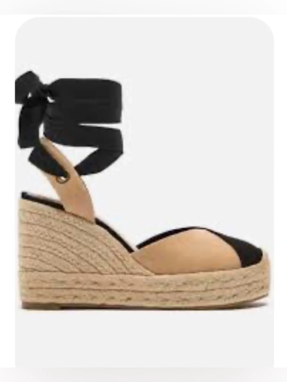 ZARA Black and Beige Espadrille Slingback Wedges Sz 10 (EU41) summer party boho